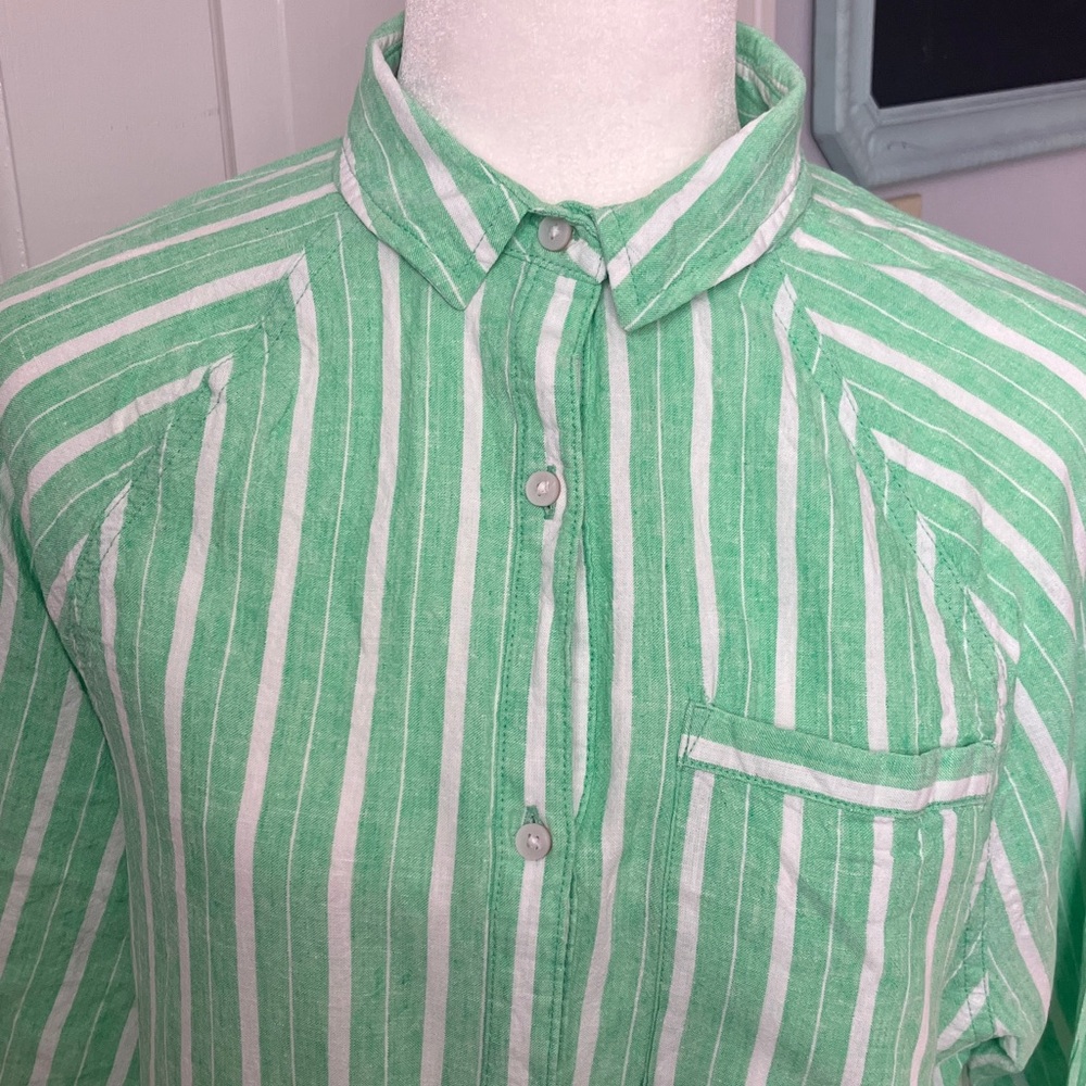 Aerie Mint Green Striped Linen Blend Shirt runs large - Picture 3 of 10